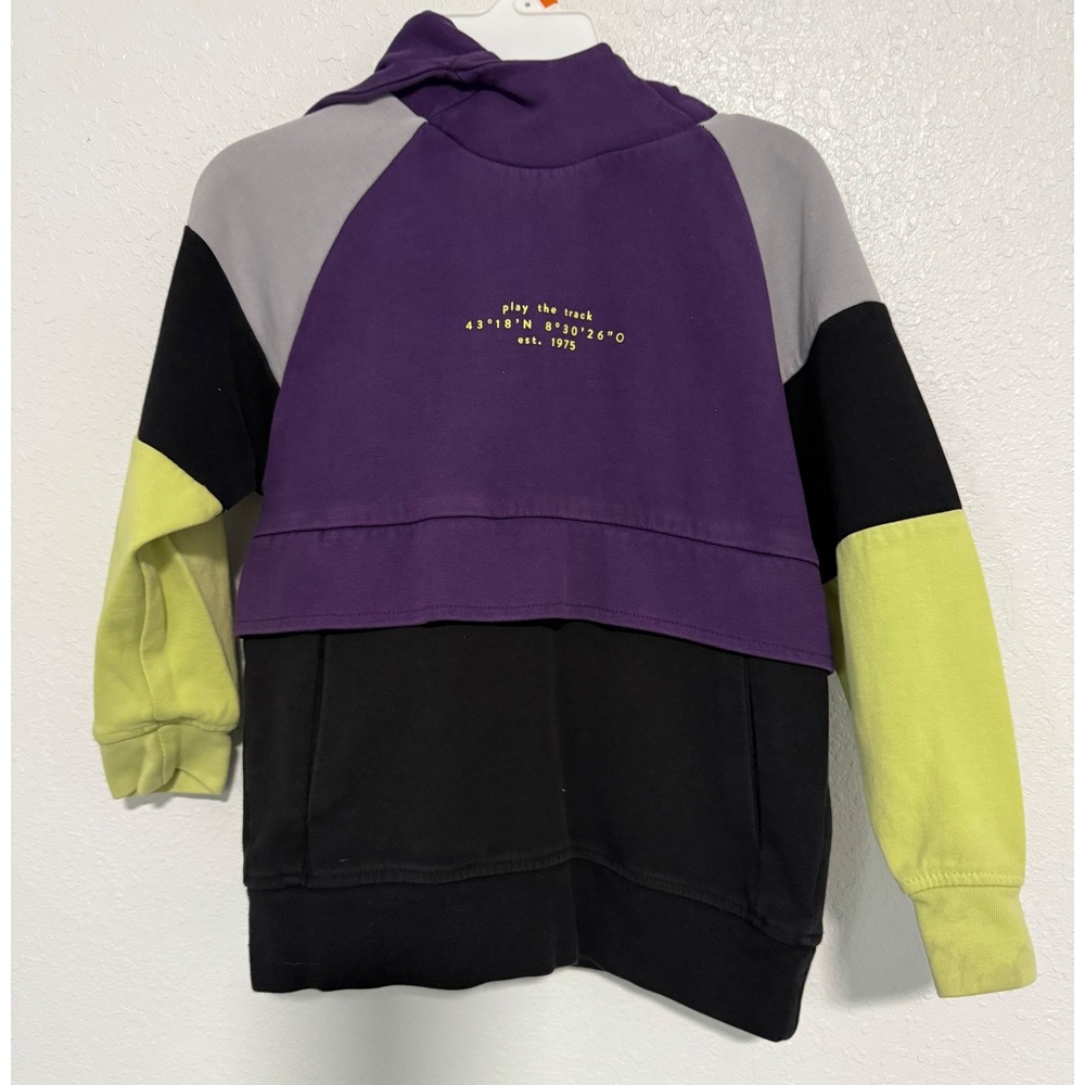 ZARA Kids Colorblock Hoodie Purple Black Lime Green Gray‎ Size 7 122 Track